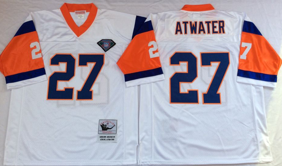 Men NFL Denver Broncos #27 Atwater white Mitchell Ness jerseys->denver broncos->NFL Jersey